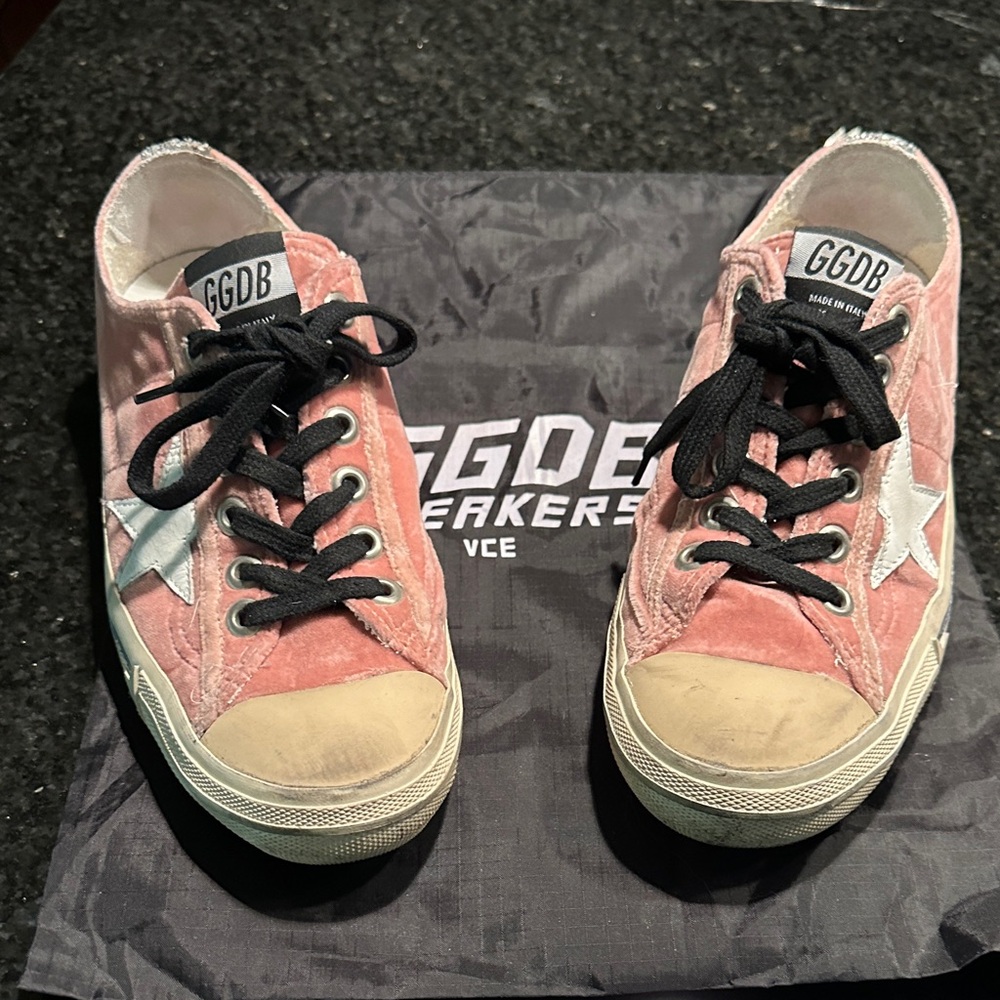 Golden Goose Pink and White Sneakers
